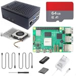 Vemico Raspberry Pi 5 8GO Starter Kit 64GO Carte Raspberry Pi5 Boîtier avec Active Cooler Alimentation 27W 5.1V5A USB-C 2 Câbles HD Out Lecteur de Carte Tournevis