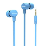 Wired Tangle Free Earphones With for kids women small ears, Comfortable and Lightweight Flat Cable Ear bud with Microphone and Volume Control for Cell Phone Laptop (Blue)