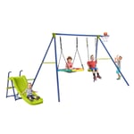 4-in-1 Outdoor Kids Swing Set Heavy-Duty Backyard Metal Playset with Slide