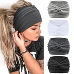 Kavya Bandeau Cheveux Femme 4 Pcs 7'' Extra Large Serre Tete Femme Élastique Bandana Yoga Sport Foulard Cheveux Femme Multicolore Headband Accessoire Cheveux (Gris)