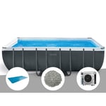 Kit piscine tubulaire Intex Ultra XTR Frame rectangulaire 5,49 x 2,74 x 1,32 m + Bâche à bulles + 20 kg de zéolite + Pompe à chaleur