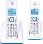 F530 Duo,Telephone Sans Fil Avec 2 Combines,Blocage D'Appels,Mains Libres Et Deux Memoires Directes Blanc/Bleu