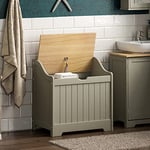 Bath Vida Priano Bathroom Laundry Cabinet Storage Cupboard Chest Bin Wooden Basket Unit (Grey & Oak)