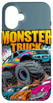 iPhone 16 Monster Truck Crushing Cars Art for Monster Truck Lovers Case