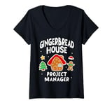 Womens Cute Christmas Gingerbread House Project Manager V-Neck T-Shirt