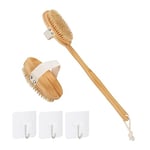 Relaxdays Brosse pour Dos, 2 têtes Amovibles, Accessoire Naturel, Long Manche, Crochets, Bambou, Lot de 6 pièces, Nature