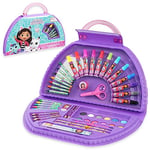 Gabby's Dollhouse Coloriage Enfant Fille Malette Dessin + 40 Pcs Peinture Crayons de Couleur Feutres Coffret Idée Cadeau Gabby et la Maison Magique (Purple)