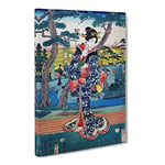 Young Girl At A Tea House By Utagawa Hiroshige Asian Japanese Canvas Wall Art Print Ready to Hang, Framed Picture for Living Room Bedroom Home Office Décor, 20x14 Inch (50x35 cm)