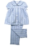 Mini Vanilla Girls Blue Seersucker Check Cotton Summer Pyjama Set. - Blue & White - Size 9-10Y