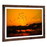 Big Box Art Framed Print of Birds in The Sky Orange Sunset Design | Wall Art Picture | Home Decor for Kitchen, Living, Dining Room, Bedroom, Hallway, Office, Walnut, A2 / 24.5x18 Inch / 62x45cm