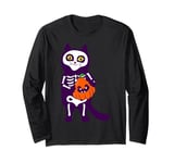 mexican halloween cat skeleton pumpkin purple skull gothic Long Sleeve T-Shirt