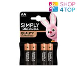 4 SIMPLY BY DURACELL AA ALKALINE BATTERIES LR6 MN1500 STILO 1.5V 4BL ED 2026 NEW