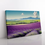 Evolving Lavender Flower Field Canvas Wall Art Print Ready to Hang, Framed Picture for Living Room Bedroom Home Office Décor, 50x35 cm (20x14 Inch)