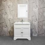 Meuble salle de bain avec vasque/lavabo DOLIANA 80 à poser laqué Blanc mat, avec armoirette en 50