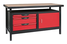 KS TOOLS - 865.0140 - Etabli professionnel d'atelier 1 porte et 3 tiroirs, 1,5m - Plateau bois - Adapté pour modules d'outils - Verrouillage à serrure - Charge max. 400 kg - Pratique et fonctionnel