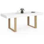 Table à manger extensible rectangle phoenix 6-10 personnes blanc pieds bois 160-200 cm