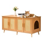 VEVOR Meuble Cache Bac à Litière pour 2 Chats, Maison de Toilette pour Chat avec Portes Décorées en Rotin, Armoire en Bois pour Cacher Plupart Bacs à Litière pour Chats, 1,19 x 0,5 x 0,55 m, Naturel