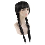 Long Double Braid Wig Wednesday Addams Cosplay Wig Synthetic Simulated Scalp