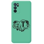 Coque turquoise Oppo A16 et A16S prenom police 16 coeur et fleur