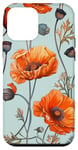 Coque pour iPhone 12 mini Motif coquelicot orange sur fond bleu clair