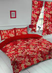 DOUBLE BED DUVET COVER SET HERON RED GOLD FLORAL REVERSIBLE BEDDING SET