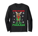 Moose Funny Christmas Stop Staring At My Package Xmas Jokes Long Sleeve T-Shirt