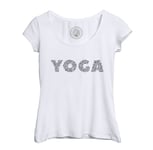 T-Shirt Femme Col Echancré Yoga Lettres Postures Meditation Asanas Bien Etre