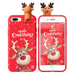 Pnakqil Noël Coque pour iPhone 8 Plus/iPhone 7 Plus 5.5", Etui en Mignon Rouge Silicone TPU avec 3D Cerf Poupée Dessin Animé Motif Cadeau de Noël Housse de Protection Souple Case Cover,Cerf