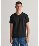 Gant Mens Slim Fit Shield V-Neck T-Shirt - Black - Size Medium