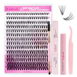 Fadlash Eyelash Extension Kit 0.07 D 8-16mm 30D Wispy Lashes Cluster Lashes Glue Bond And Seal With Tweezers&Eyebrow Brush Eyelash And Lash Adhesive Remover DIY At Home