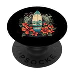 Planche de surf vintage motif hibiscus plage palmiers PopSockets PopGrip Adhésif