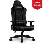 Chaise Gaming Charge 200KG Fauteuil Gaming 170° Inclinable Assise de 56CM, Appui-Tete, Coussin Lombaire, Accoudoirs Réglables Noir