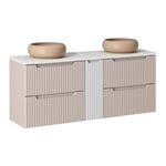 Meuble double vasque 140cm 4 tiroirs Riva Cachemire et Blanc