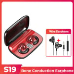 Écouteurs Bluetooth a conduction osseuse Boucle d'oreille Casque sans fil Clip d'oreille avec micro Écouteurs HiFi Stéréo Sports Casques étanches-Rouge avec filaire