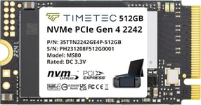 SSD NVMe PCIe 3D NAND Vitesse de Lecture/écriture jusqu'à Compatible avec Lenovo Thinkpad X1 Nano Gen 2/ThinkPad 11e Yoga Gen 6/Thinkpad E15 (2242 Gen 4x4 512GB)