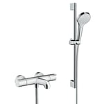 Set de douche Croma Select s 110 1jet / Unica'Crometta 0,65m + Mitigeur thermostatique Bain douche, Chrome (13201000-Crometta3) - Hansgrohe