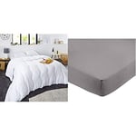 Sweetnight - Couette Hiver 400g/m² | 220x240cm | Chaude et Enveloppante | Anti Acariens | Gonflante Ultra Confort | Lavable & Amazon Basics Drap-Housse en Microfibre Gris foncé 160 x 200 x 30 cm