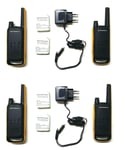 2 PAIRS MOTOROLA TLKR T82 WALKIE TALKIE +CHARGER + IPX4 RUGGED BATTERIES