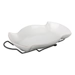 Evviva Grand plateau de service blanc en porcelaine avec support en acier – accessoire de table raffiné et pratique – design élégant et translucide – lavable au lave-vaisselle