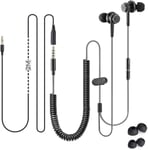 HF027 TV Écouteurs avec Câble Extensible Ultra Long de 18FT / 5.5M, Intra-Auriculaires avec Micro pour PC, Anti-Bruit Ergonomique Oreillettes Filaire Stéréo avec Cordon Spiralé