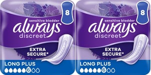 Always Discreet Sensitive Bladder Incontinence Pads Long Plus Pad Thin - 16 Pack