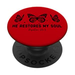 He restores my soul Psaums 23:3 Christian Inspirational Love PopSockets PopGrip Adhésif