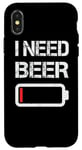 Coque pour iPhone X/XS I Need Beer Funny No Power Battery Lover Drinking