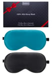 BeeVines Silk Sleep Mask Eye Mask for Sleeping, 2 Packs 100% Real Natural Silk Eye Mask with Adjustable Straps, Sleep Mask for Women Men, Travel Eye Mask to Reduce Puffy Eyes (Black & Peacock Blue)