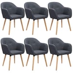 WOLTU Chaise de Salle à Manger Lot de 6, Moderne Chaise de Cuisine, Fauteuil scandinave, Chaise Coiffeuse, pour Salle de Séjour, Chambre à Coucher, Cuisine, en Lin et Bois Massif Gris Foncé BH94dgr-6