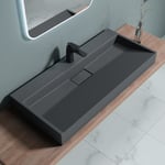 Sogood Lavabo suspendu avec bonde vasque à poser gris noir anthracite mat 100x46x11cm évier Colossum19-1000 avec revêtement nano