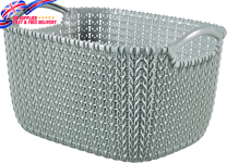 Curver Knit Medium Rectangular Storage Basket, Misty Blue, 8 Litre