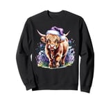 Christmas Women 2024 Graphic Highland Cow Purple Thistles Sweatshirt