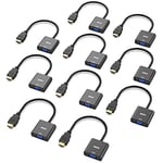 BENFEI Lot de 10 adaptateurs HDMI vers VGA plaqués Or (mâle vers Femelle) pour Ordinateur, PC, Moniteur, projecteur, HDTV, Chromebook, Raspberry Pi, Roku, Xbox