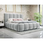 Torreon - lit coffre - 140x200 - sommier inclus - en velours - gris clair